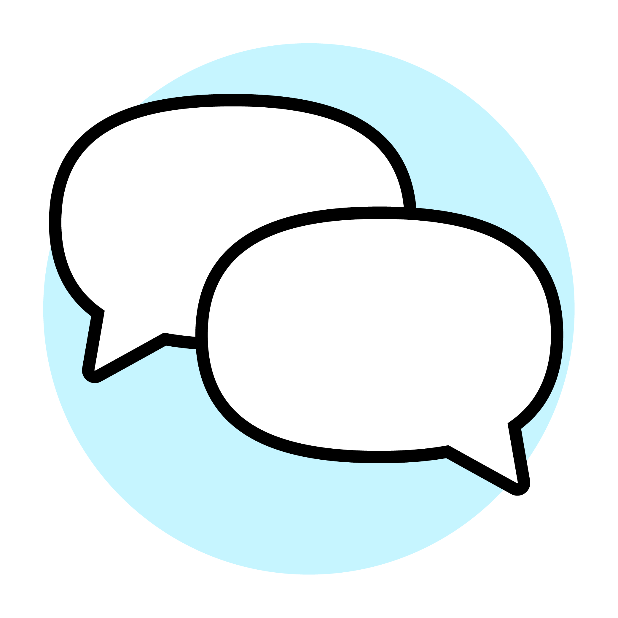 Illustration: Zwei Sprechblasen in weiß auf einem hellblauen Hintergrund 